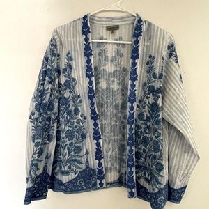 Anthropologie Shaw / open lightweight jacket blue and white
